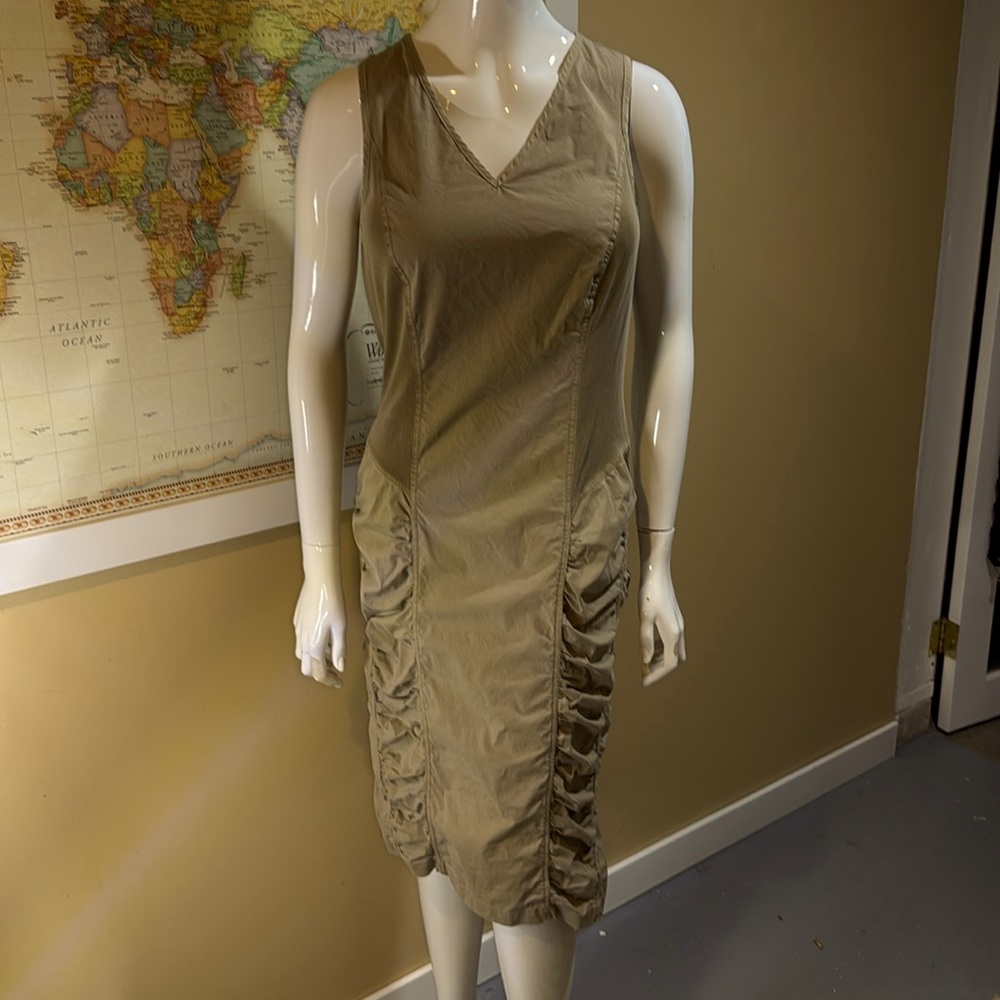 XCVI Wearables Tan Sleeveless Ruched Dress (M)